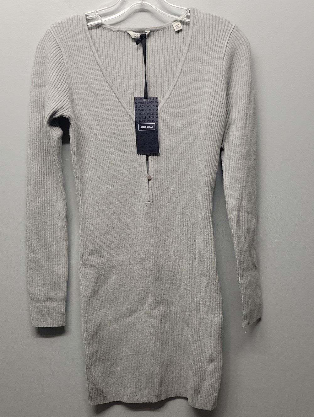 Jack Wills Gray henley ribbed bodycon long sleeve dress size US 8